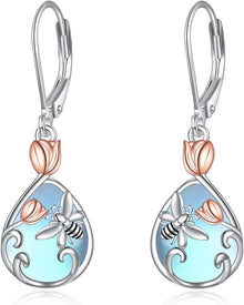 925 Sterling Silber Bienen Ohrringe mit Mondstein und Tulpe