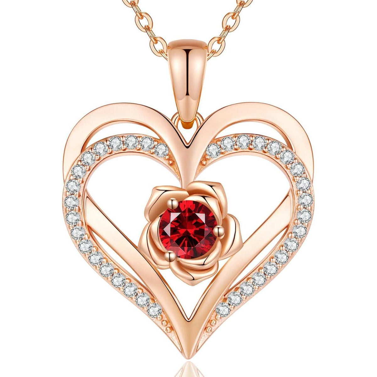 Herz Halskette Rosegold mit Geburtsstein aus 925 Sterling Silber