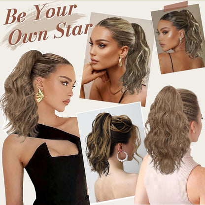 Lockiger Clip Pferdeschwanz 35cm Haarverlängerung Braun Blond
