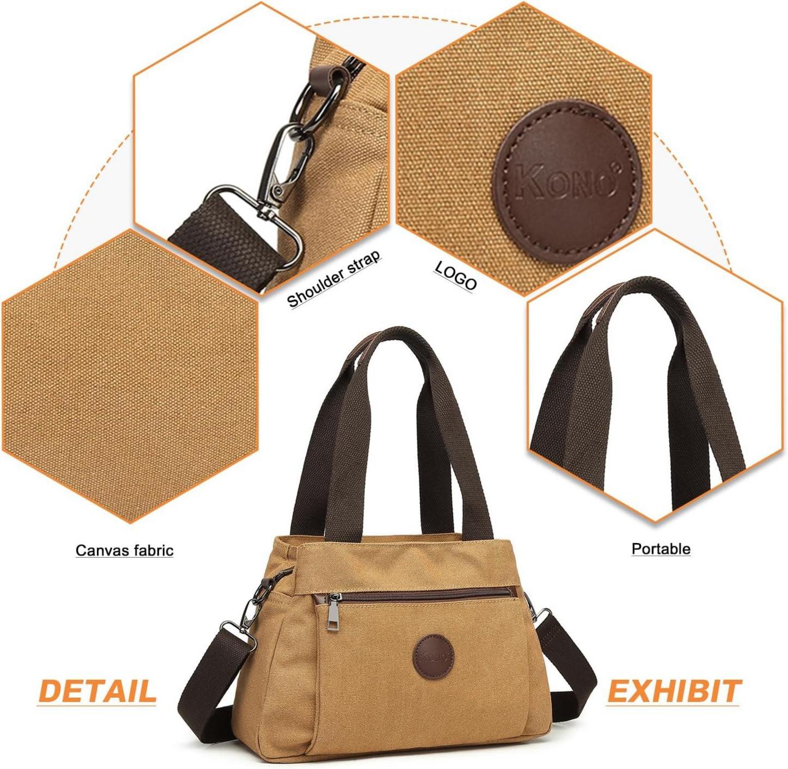 KONO Canvas Handtasche Damen Schultertasche 31x22x13cm Braun