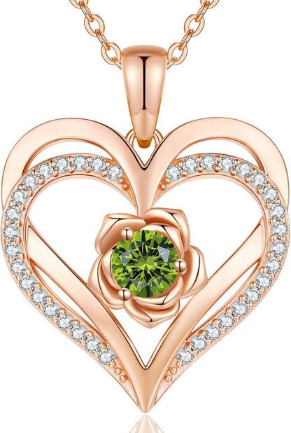 CDE Rosegold Herz Halskette Sterling Silber 925 Geburtsstein Schmuck