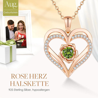 CDE Rosegold Herz Halskette Sterling Silber 925 Geburtsstein Schmuck