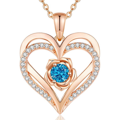Herz Halskette mit Geburtsstein aus 925 Sterling Silber, Roségold-Beschichtung
