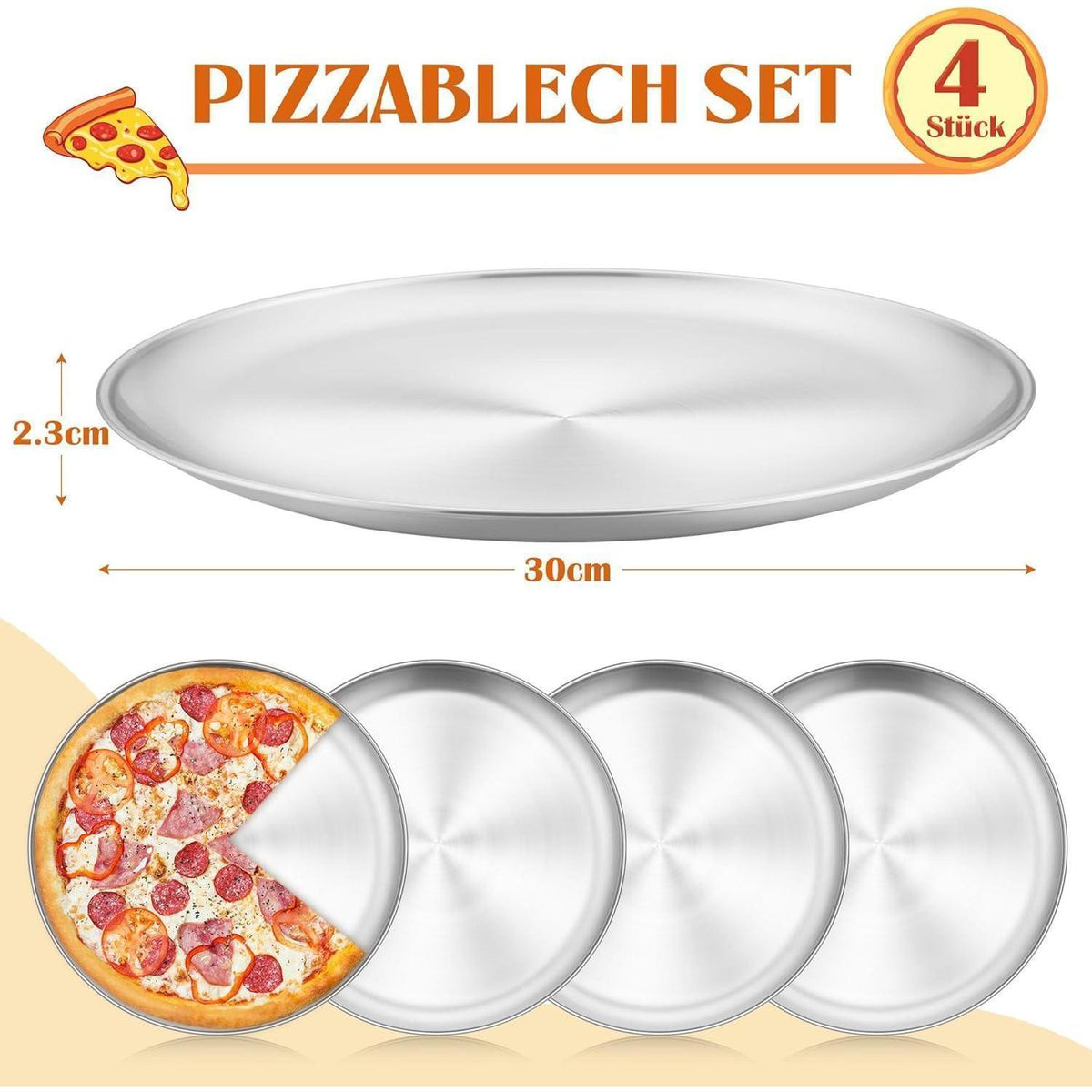 Pizzablech 4er Set Edelstahl Rund 30cm
