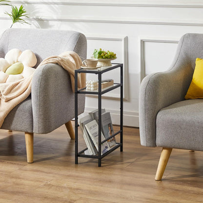 Beistelltisch mit Zeitschriftenhalter, 3 Etagen, schwarz, Wohnzimmer, Schlafzimmer