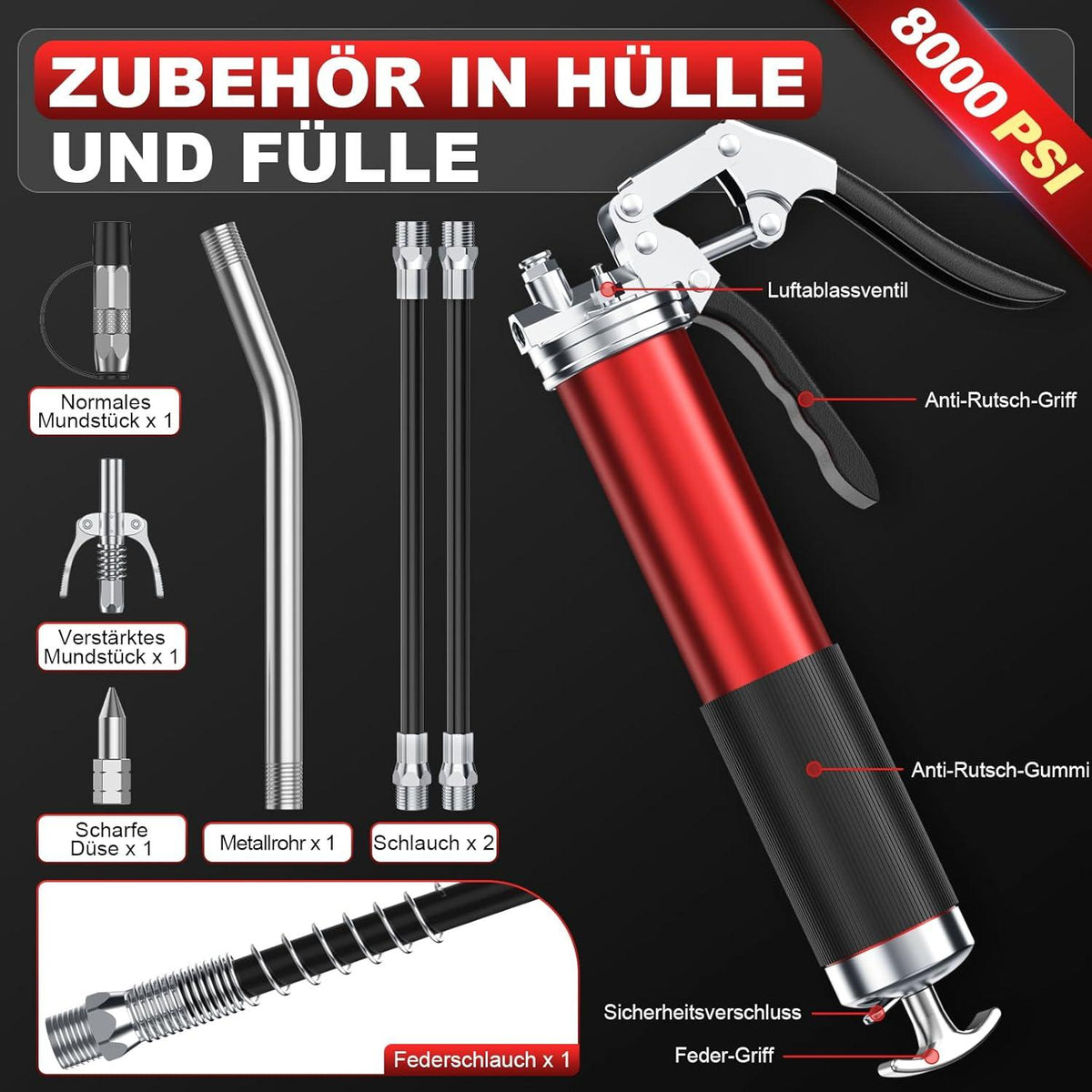 Amyzavls Fettpresse 8000PSI mit vollem Zubehör und