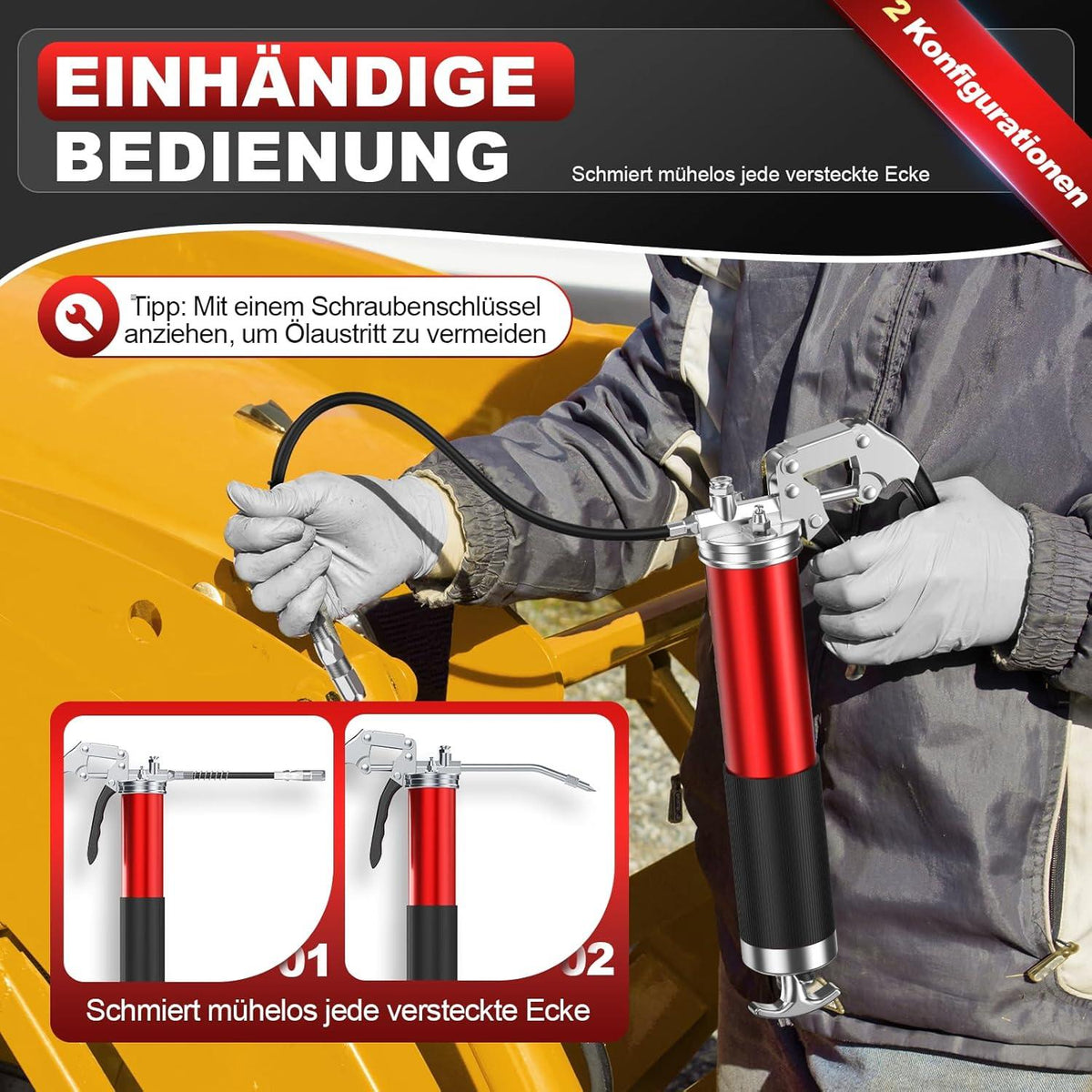 Fettpresse 8000PSI Handgriff Einhand Fettpresse 6-teiliges Zubehör