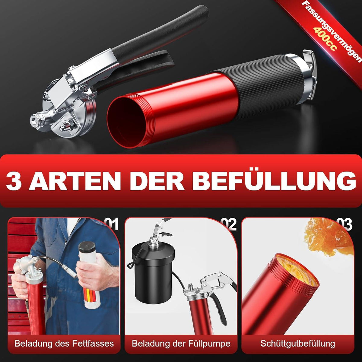 Amyzavls Fettpresse 8000PSI Handgriff Einhand Schwerlastschaft Rot