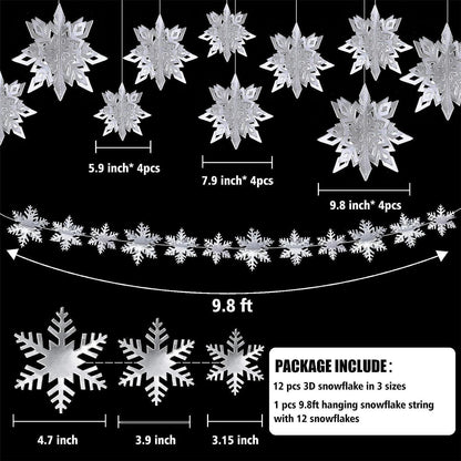 24 Stück 3D Schneeflocken Deko Weihnachtsdeko Silber