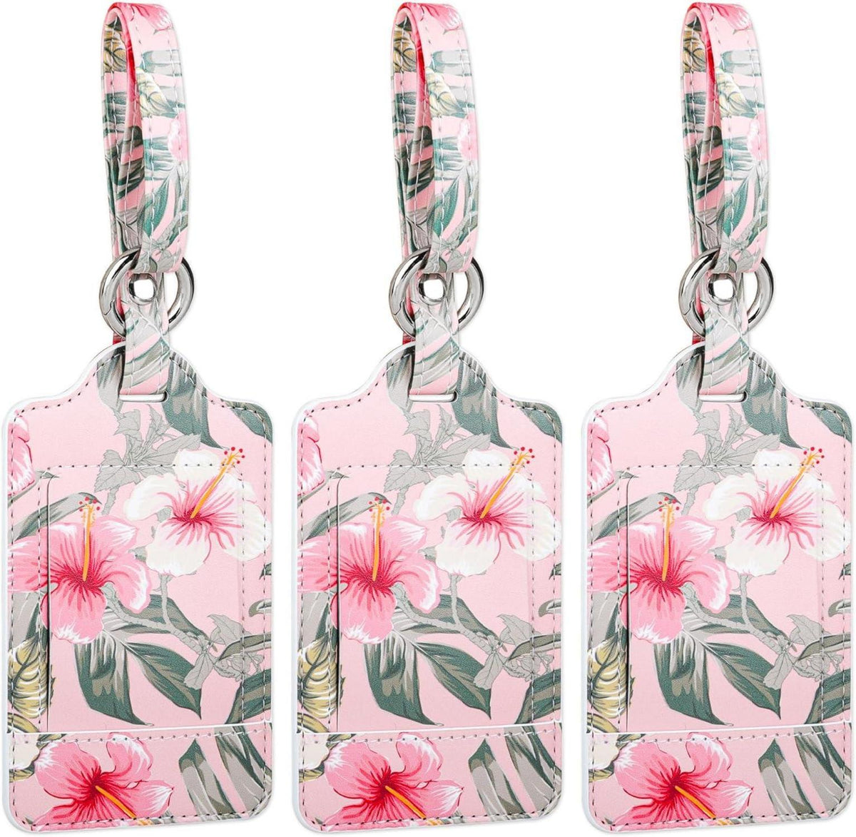 Kofferanhänger Set Adressschild Hibiskus PU Leder Schutz Privatsphäre