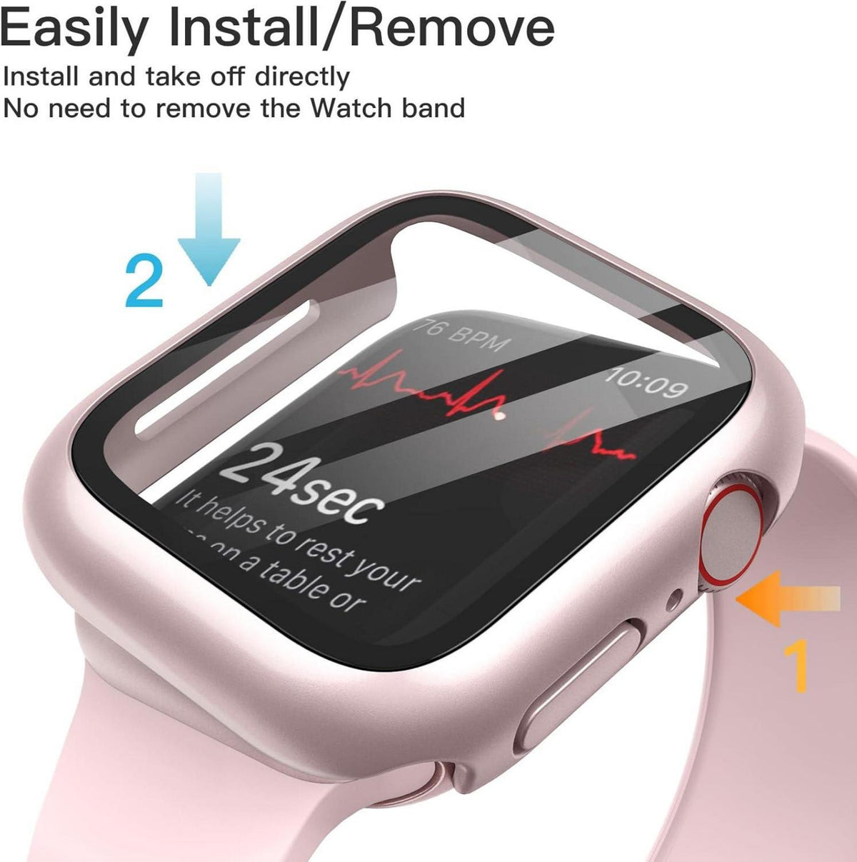 Hülle Displayschutz Apple Watch Series 9 8 7 45 mm Schutzhülle Gehärtetes Glas 2 Stück Schwarz