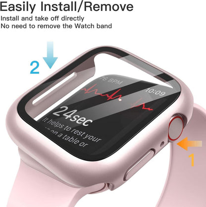Hülle Displayschutz Apple Watch Series 9 8 7 45 mm Schutzhülle Gehärtetes Glas 2 Stück Schwarz
