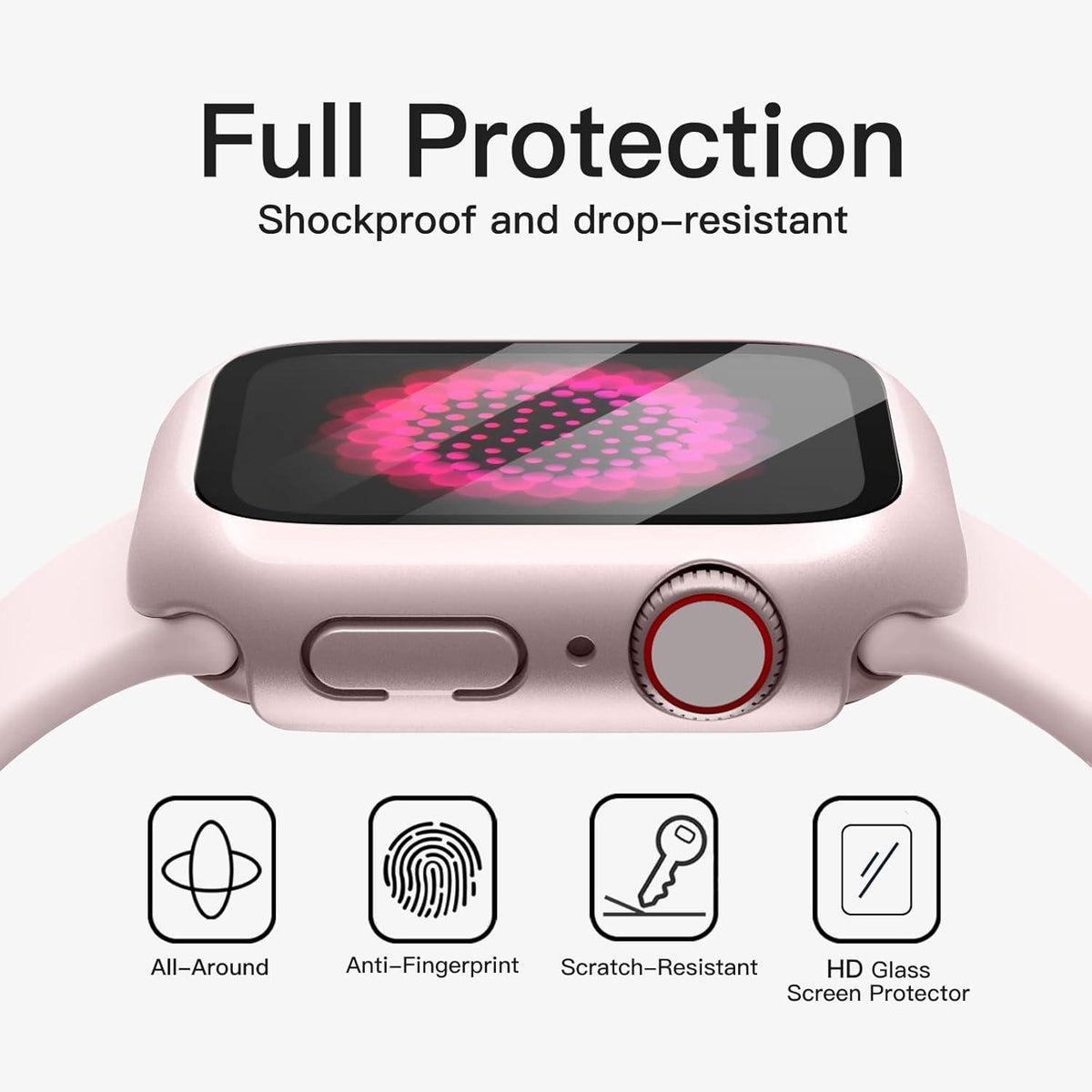 Apple Watch Series 9 8 7 45mm Schutzhülle Displayschutz Rosa 2 Stück