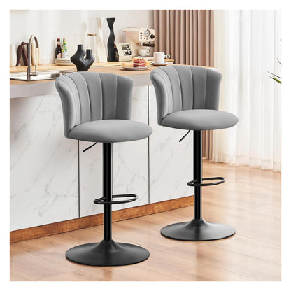 Barhocker Set 2er – Höhenverstellbar, Grau, Seidensamt