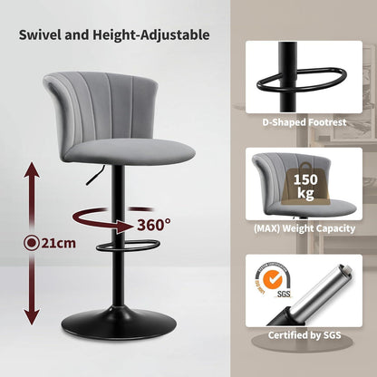 Barhocker Set 2er – Höhenverstellbar, Grau, Seidensamt