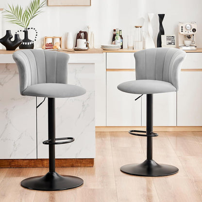 Barhocker Set 2er – Höhenverstellbar, Grau, Seidensamt