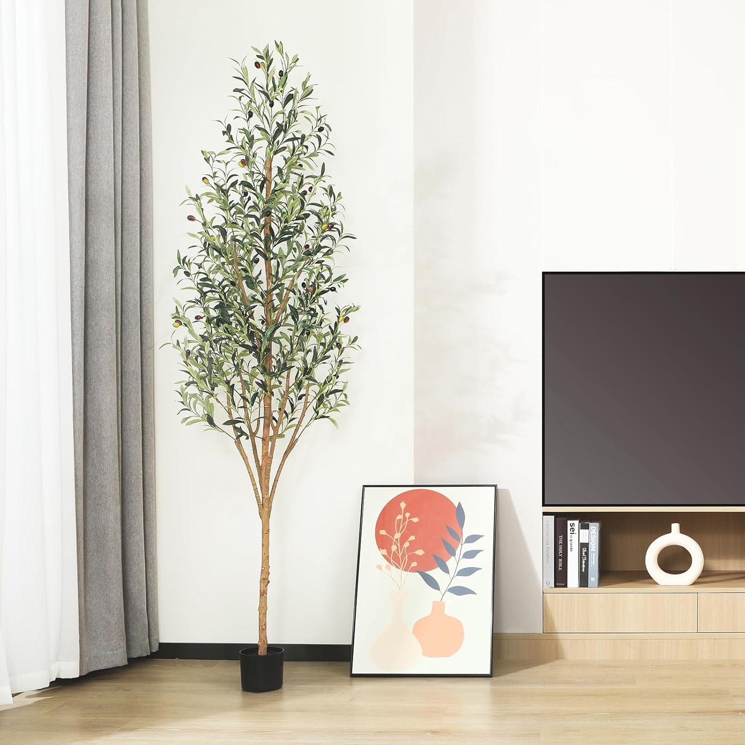 Künstlicher Olivenbaum 210cm Groß Kunstpflanze Naturholzstamm