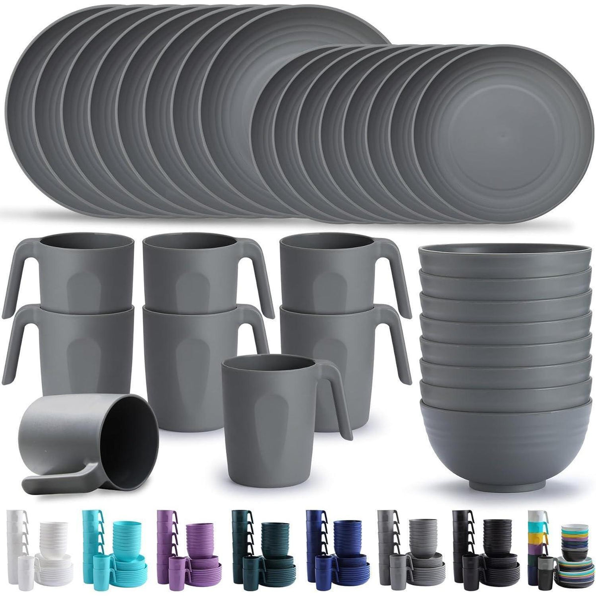 32-teiliges Kunststoffgeschirr Set, wiederverwendbar, für 8 Personen, Grau