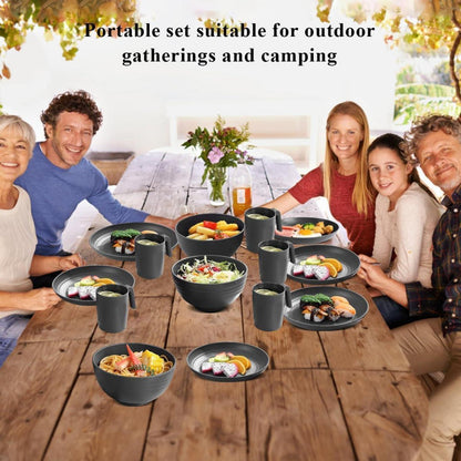 32-teiliges Kunststoffgeschirr Set, wiederverwendbar, für 8 Personen, Grau