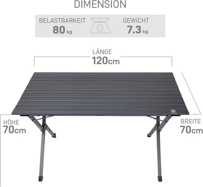 Klappbarer Campingtisch Aluminium 120X70CM 80KG Belastbar Tragbar