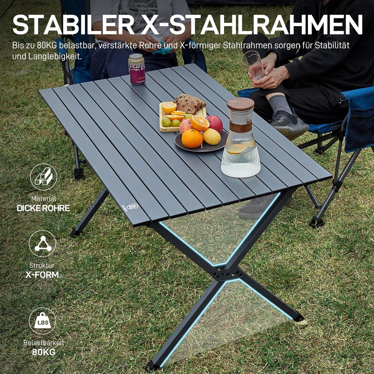 Alu Campingtisch 120x70cm Klapptisch 80kg belastbar Tragetasche