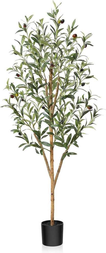 Künstlicher Olivenbaum 120cm Naturholzstamm Kunstpflanze Balkon Deko