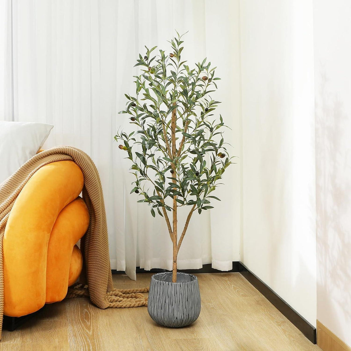 Künstlicher Olivenbaum 120cm groß mit Naturholzstamm und