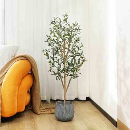 Künstlicher Olivenbaum 120cm groß mit Naturholzstamm und