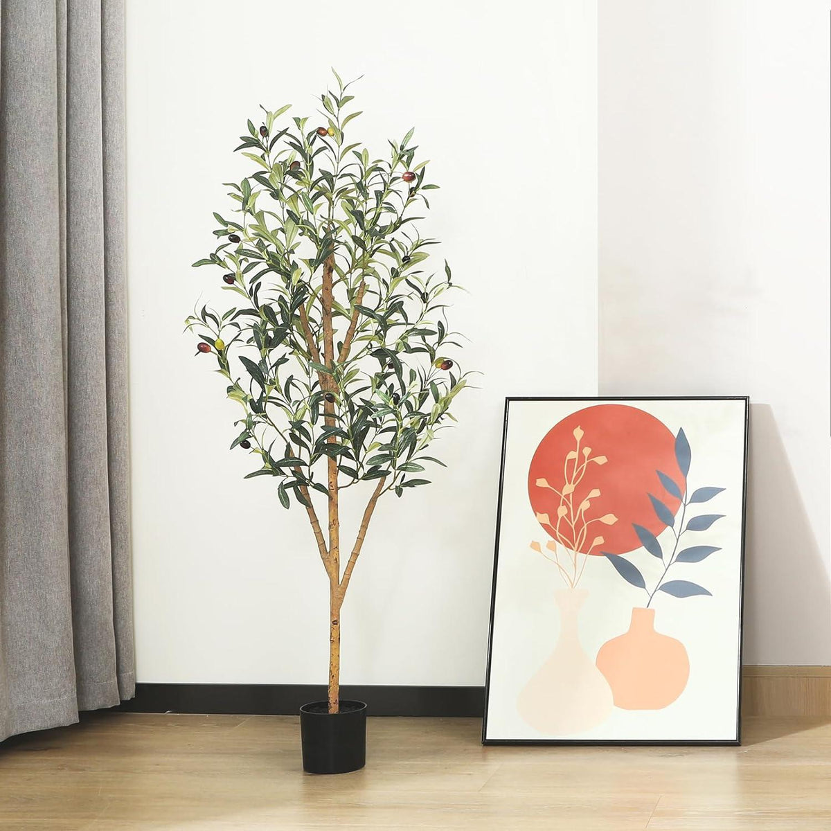 Künstlicher Olivenbaum 120cm mit Naturholzstamm und Früchten