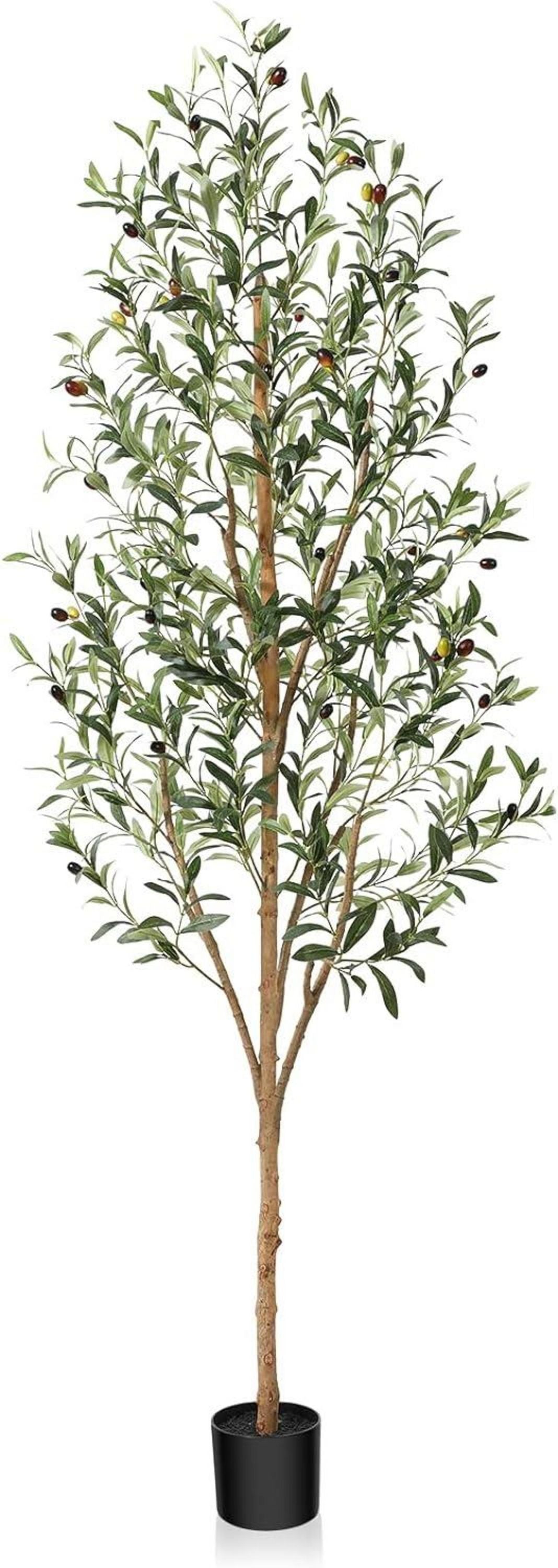 Künstlicher Olivenbaum 180cm Groß Fake Kunstpflanze mit Naturholzstamm