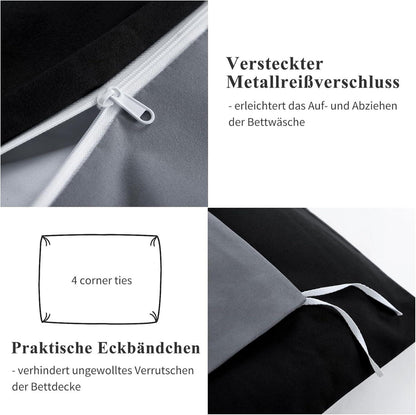 Bettwäsche 200x200 Schwarz Wendebettwäsche 3tlg Reißverschluss