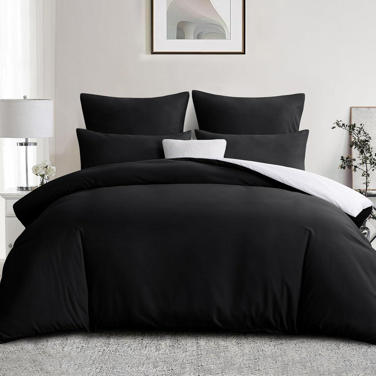 Bettwäsche 200x200 Weiß Schwarz Wendebettwäsche 3tlg