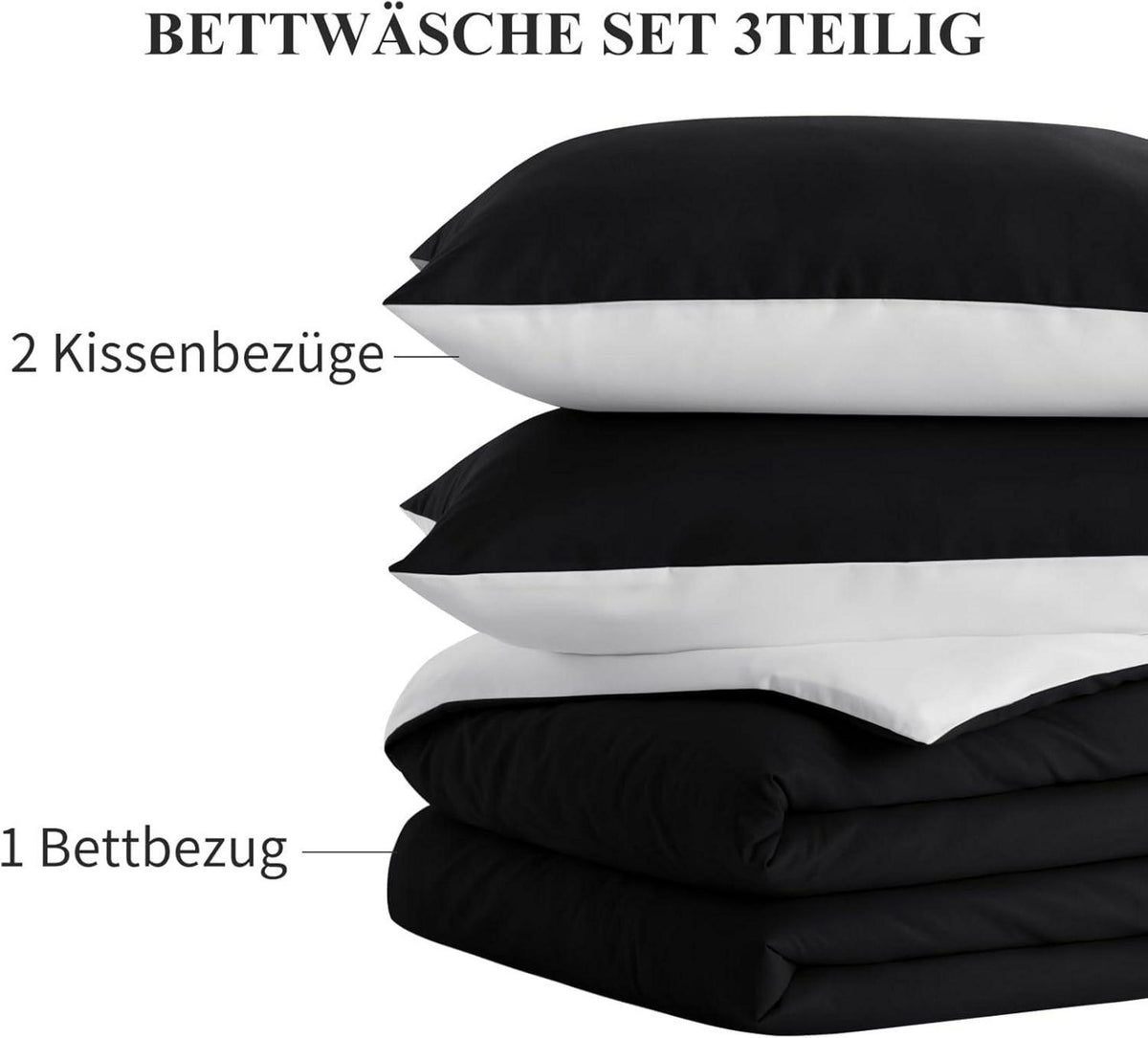 Wendebettwäsche 200x200 3tlg Weiß/Schwarz Mikrofaser Reißverschluss