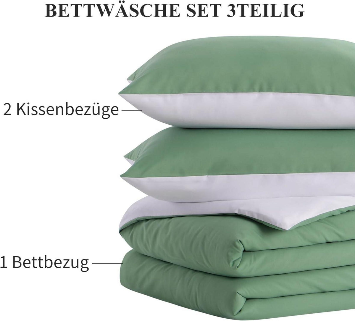 Bettwäsche 200x220 Wendebettwäsche Grün Weiß 3tlg Mikrofaser
