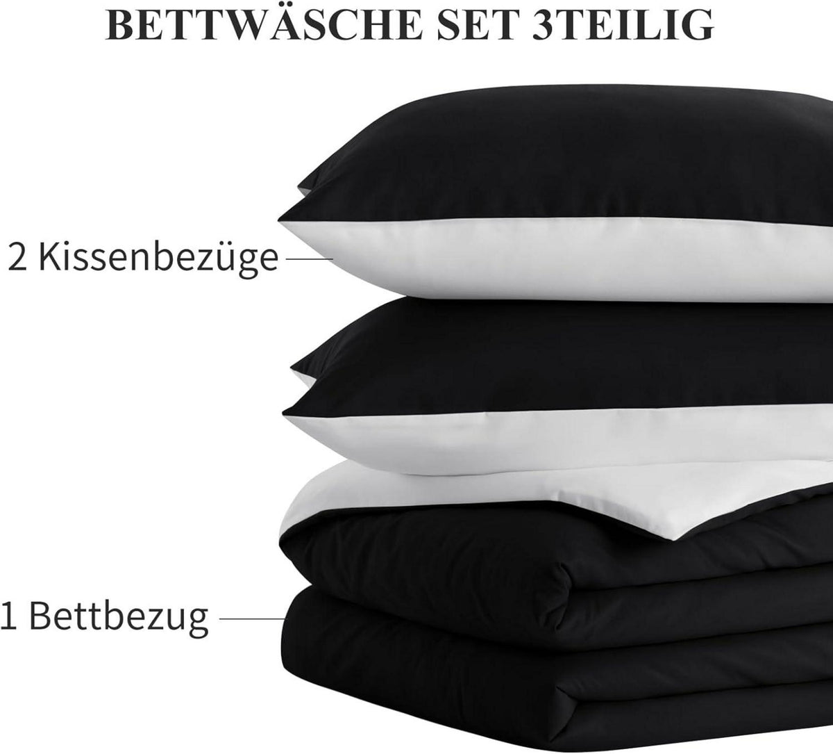 Bettwäsche 200x220 Weiß Wendebettwäsche 3tlg Mikrofaser mit Reißverschluss