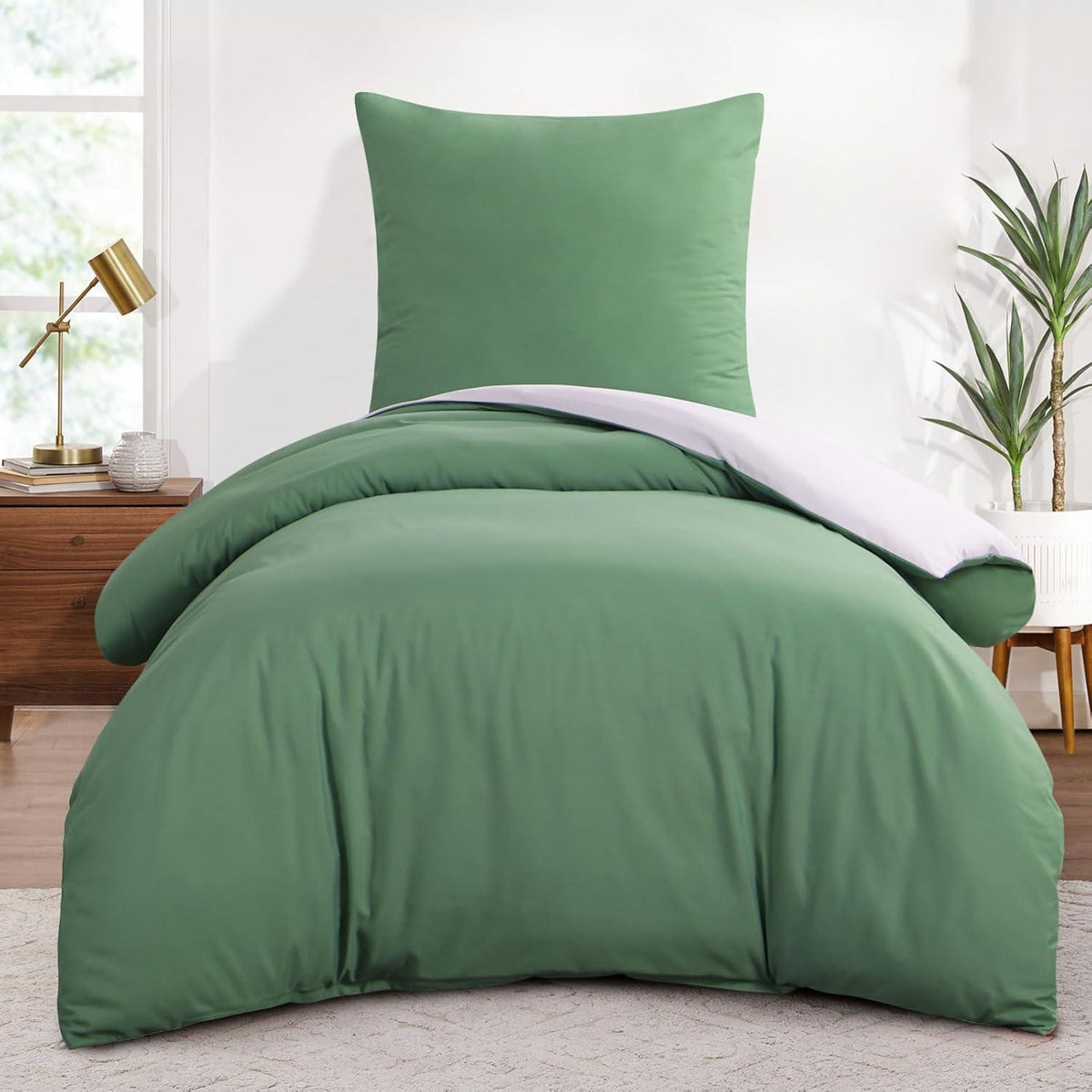 Bettwäsche 155x220 Grün Weiß 2tlg Mikrofaser Wendebettwäsche