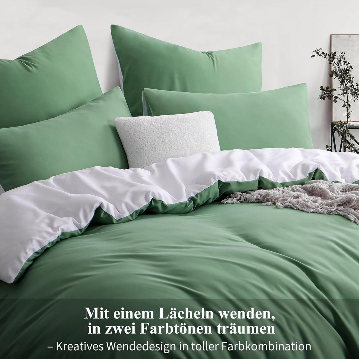 Aisbo Bettwäsche 220x240cm 3tlg Grün-Weiß Wendebettwäsche 3teilig