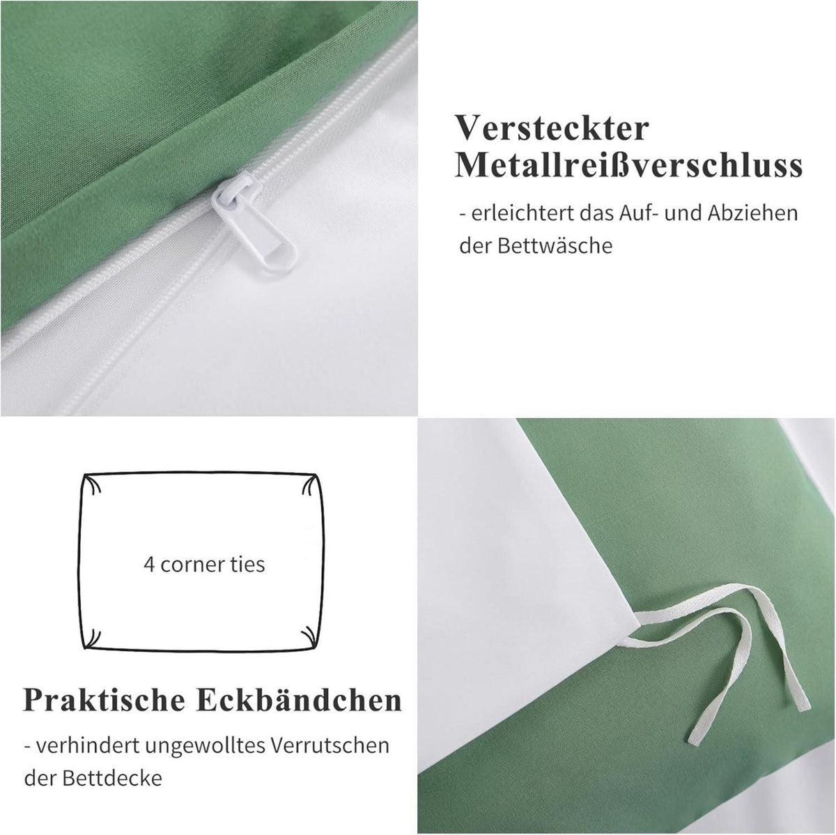 Bettwäsche 220x240 Wendebettwäsche 3tlg Grün Weiß Mikrofaser