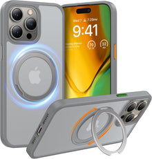 iPhone 15 Pro Hülle Magnetischer Ring Ständer MagSafe Grau Luxus