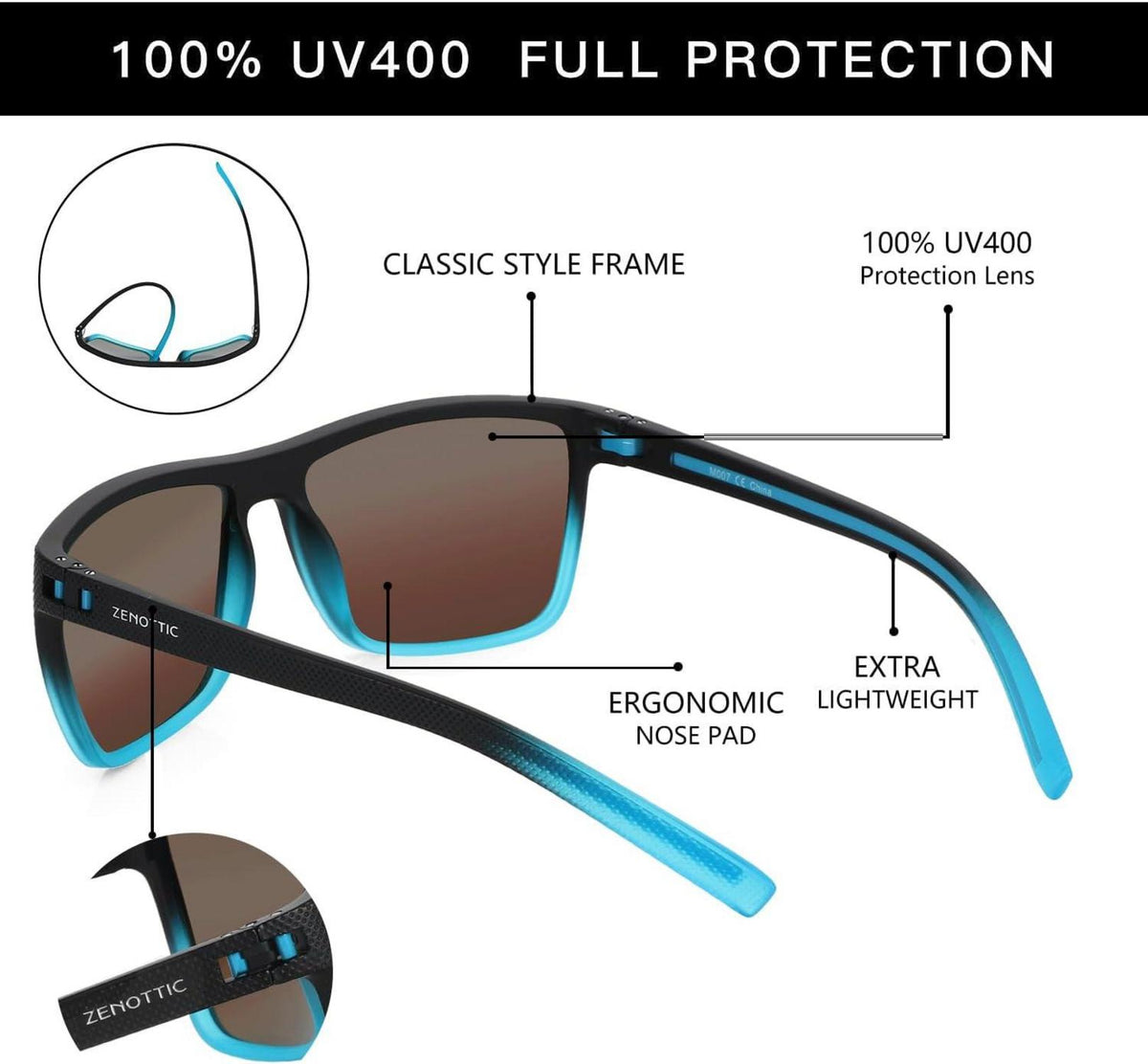 Polarisierte Herren Sonnenbrille TR90 Rahmen UV400 Schutz Blau