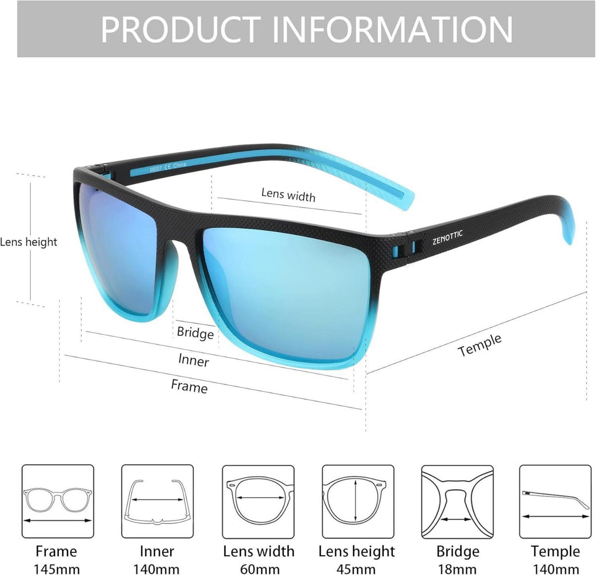Polarisierte Sonnenbrille Herren TR90 Rahmen UV400 Schutz Blau Gläser