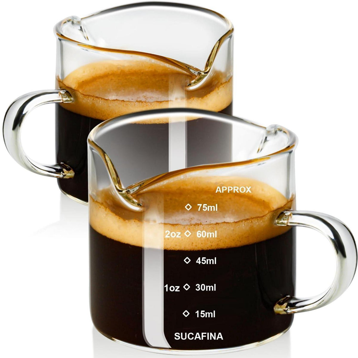 Espresso Messbecher Set 75ml Borosilikatglas mit Henkel