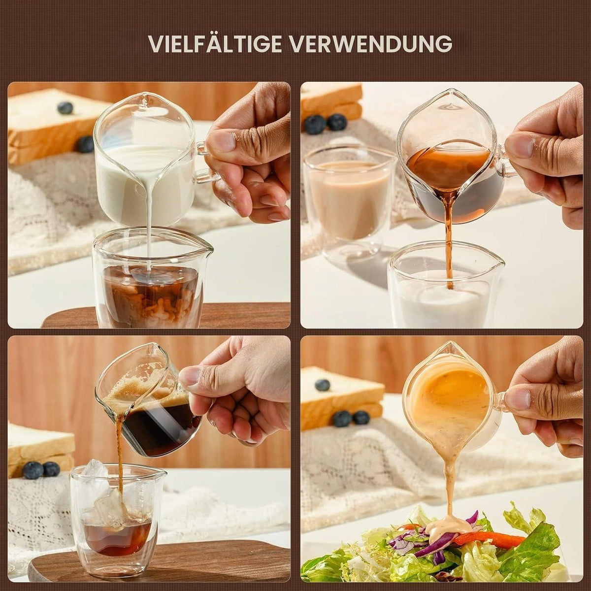 Espresso Messbecher Set 75ml Borosilikatglas mit Henkel