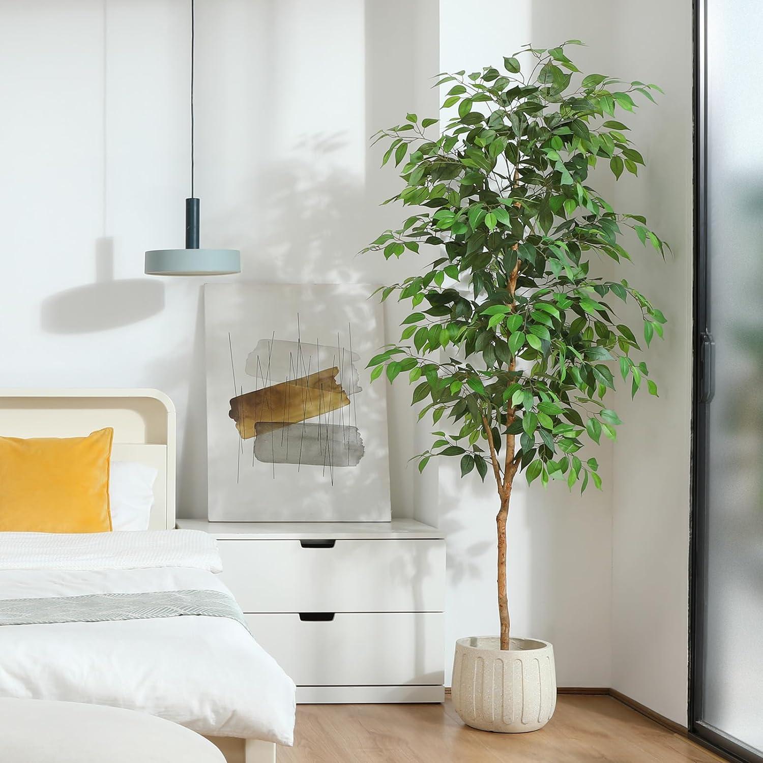 Künstlicher Ficus Baum 180cm mit Naturholzstamm für Zuhause Büro Balkon