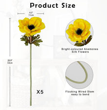 5er Set Künstliche Anemonen Gelb Frühlingsblumen 53 cm