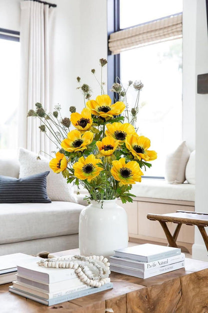 Künstliche Anemonen Gelb 3er Set 55 cm Dekoblumen Frühlingsblumen