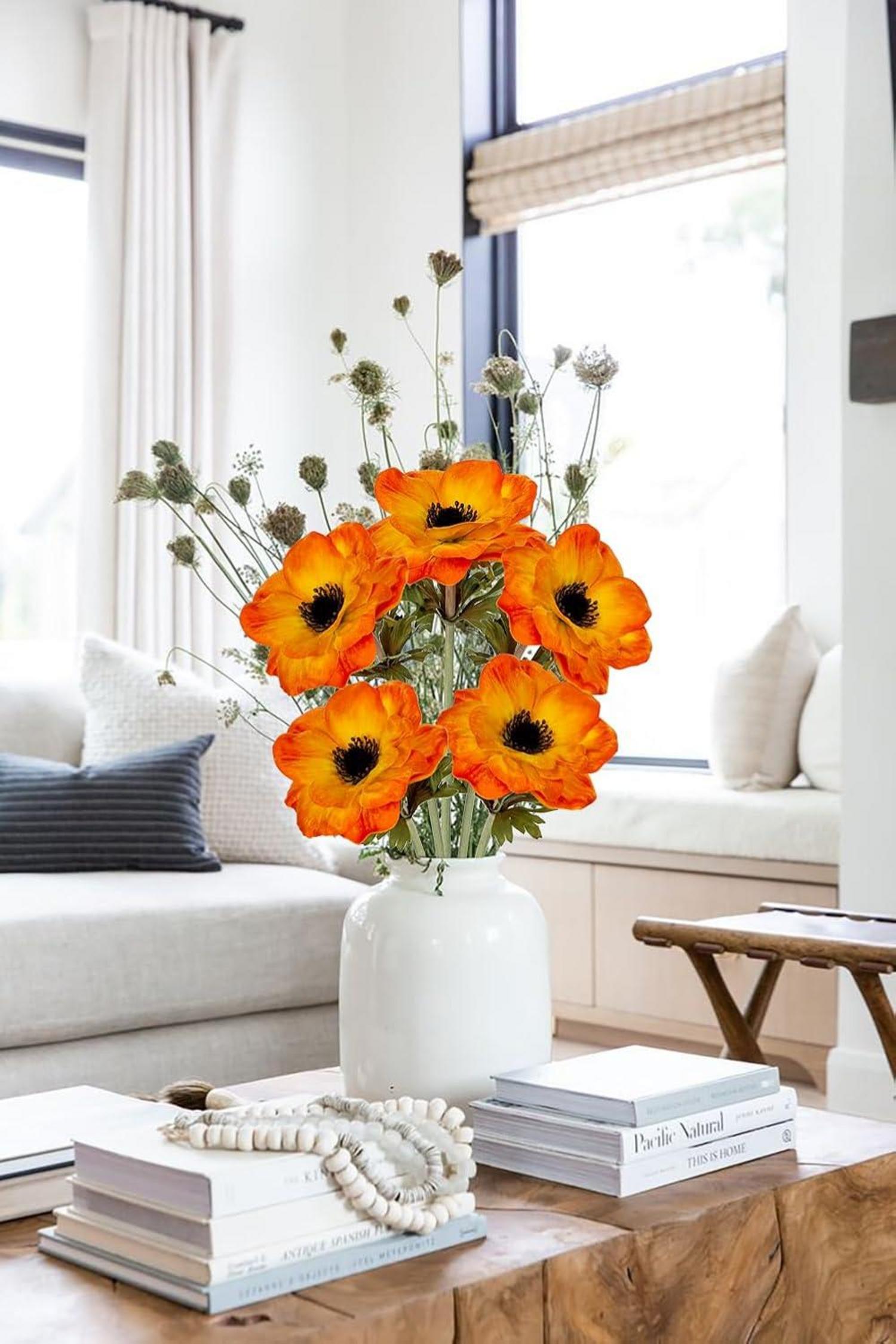 Künstliche Anemonen Kunstblumen Deko orange 5er Set 53 cm