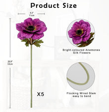 Künstliche Anemonen Kunstblumen Set lila Dekoblumen 5er 53cm