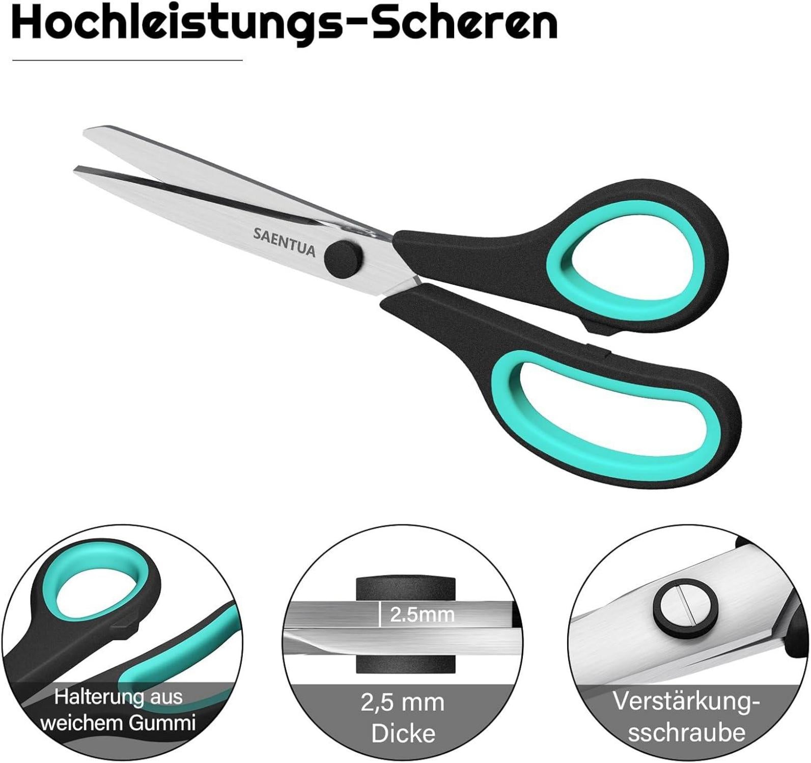 Edelstahl Scheren Set 3 Stück 21cm ultrascharfe Klingen Büro Schule Handwerk