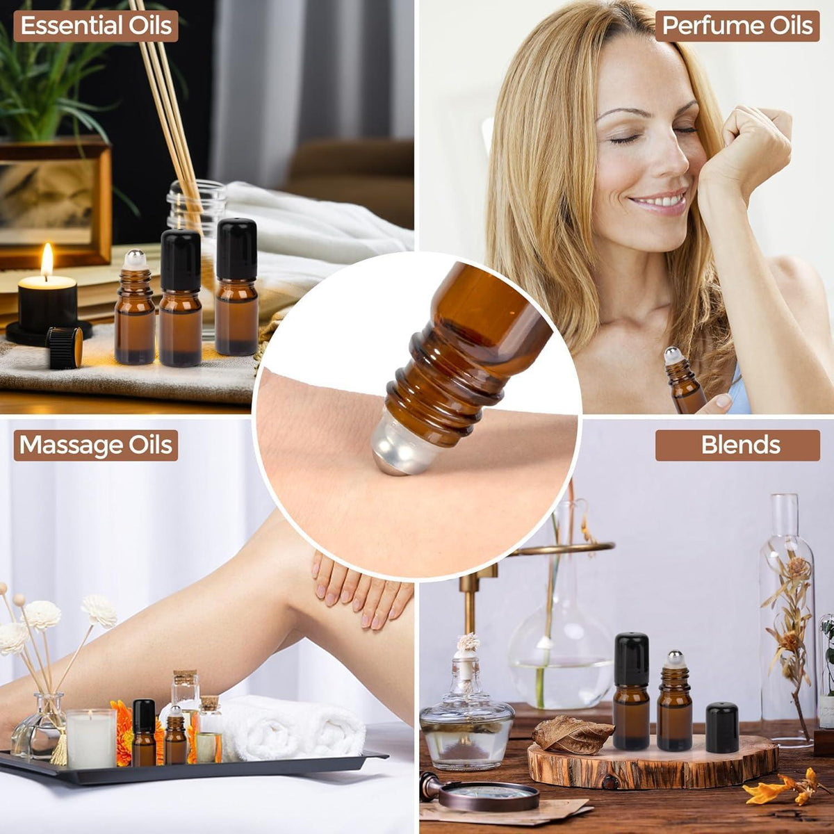 5ml Glas Rollerflaschen Set, 6er Anti-UV Braun, mit Zubehör